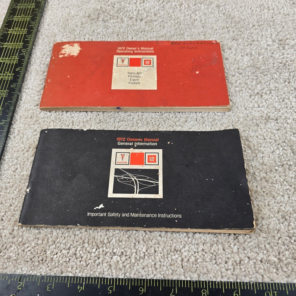 Pontiac Owner's Manual 1972 Firebird Trans Am Formula Red Black Set of 2